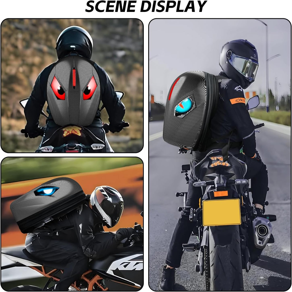 Motorcycle Backpack for Men, LED Backpack with DIY Programmable Full Color Screen, Hard Shell Large Capacity Waterproof Helmet Bag Laptop Backpack