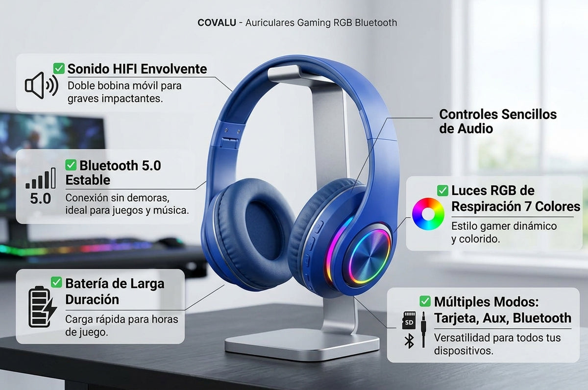 Auriculares Gaming Bluetooth RGB – Sonido HIFI