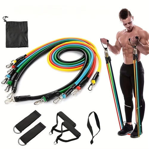 11-Piece Resistance Bands Set – 5 Tube Bands, Handles, Door Anchor, Ankle Straps & Carry Bag