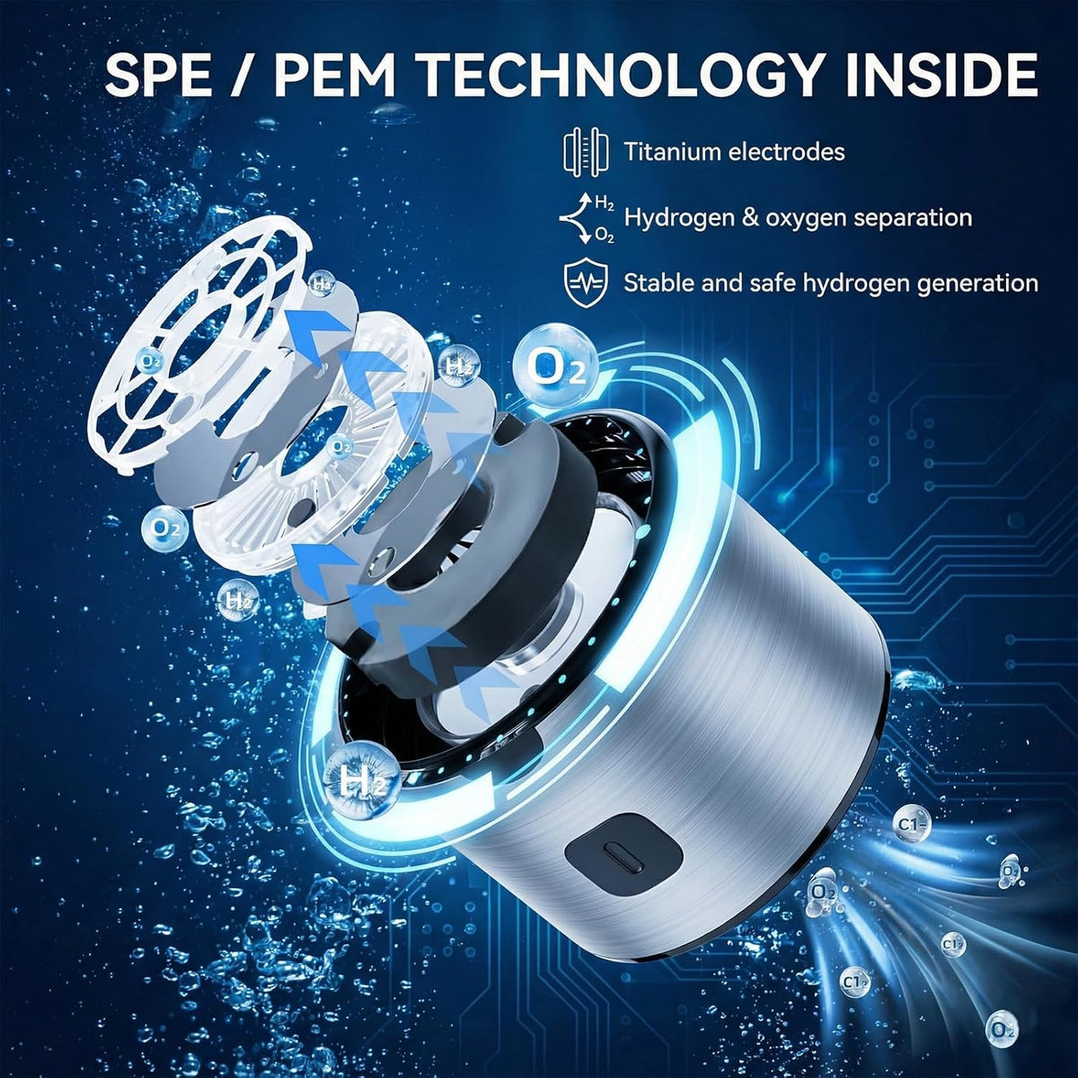 Hydrogen Water Bottle, Portable Hydrogen Generator Bottle with SPE PEM Tech