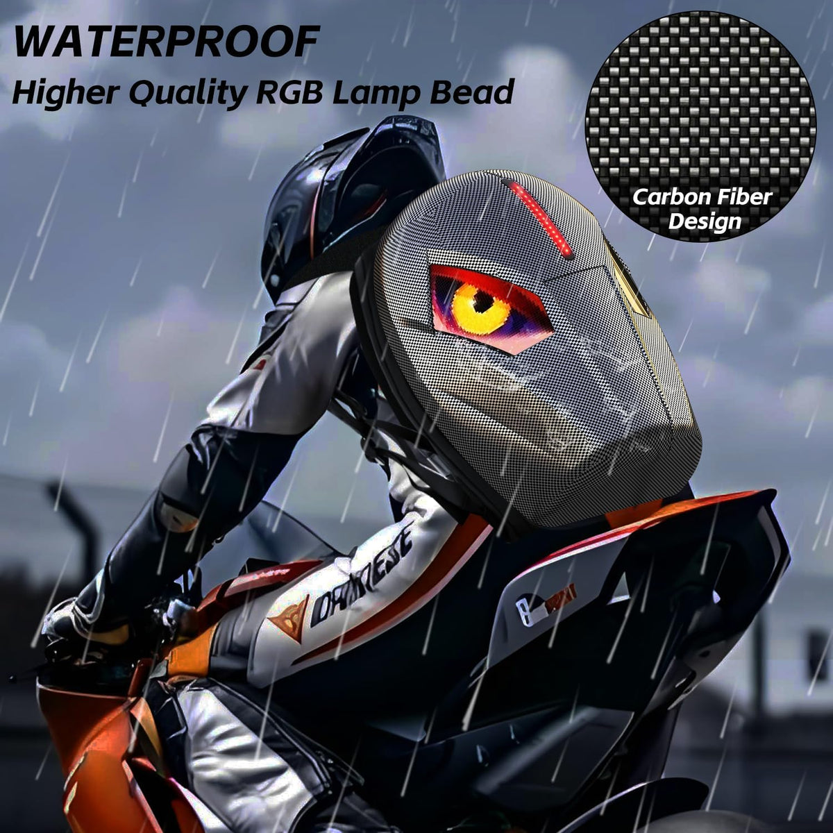 Motorcycle Backpack for Men, LED Backpack with DIY Programmable Full Color Screen, Hard Shell Large Capacity Waterproof Helmet Bag Laptop Backpack