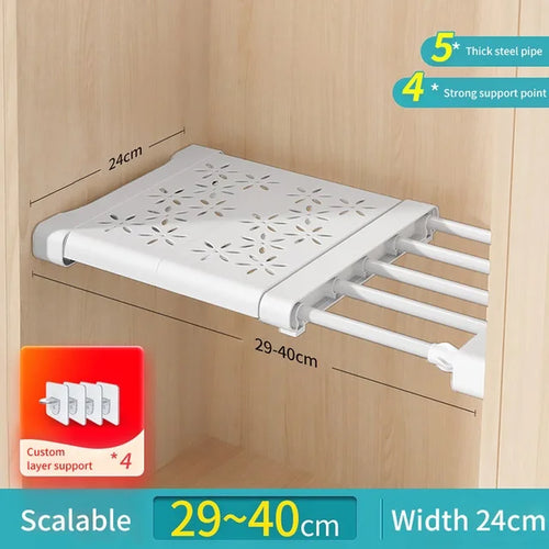 Expandable No-Drill Closet & Cabinet Shelf – Adjustable Width, Space-Saving Organizer