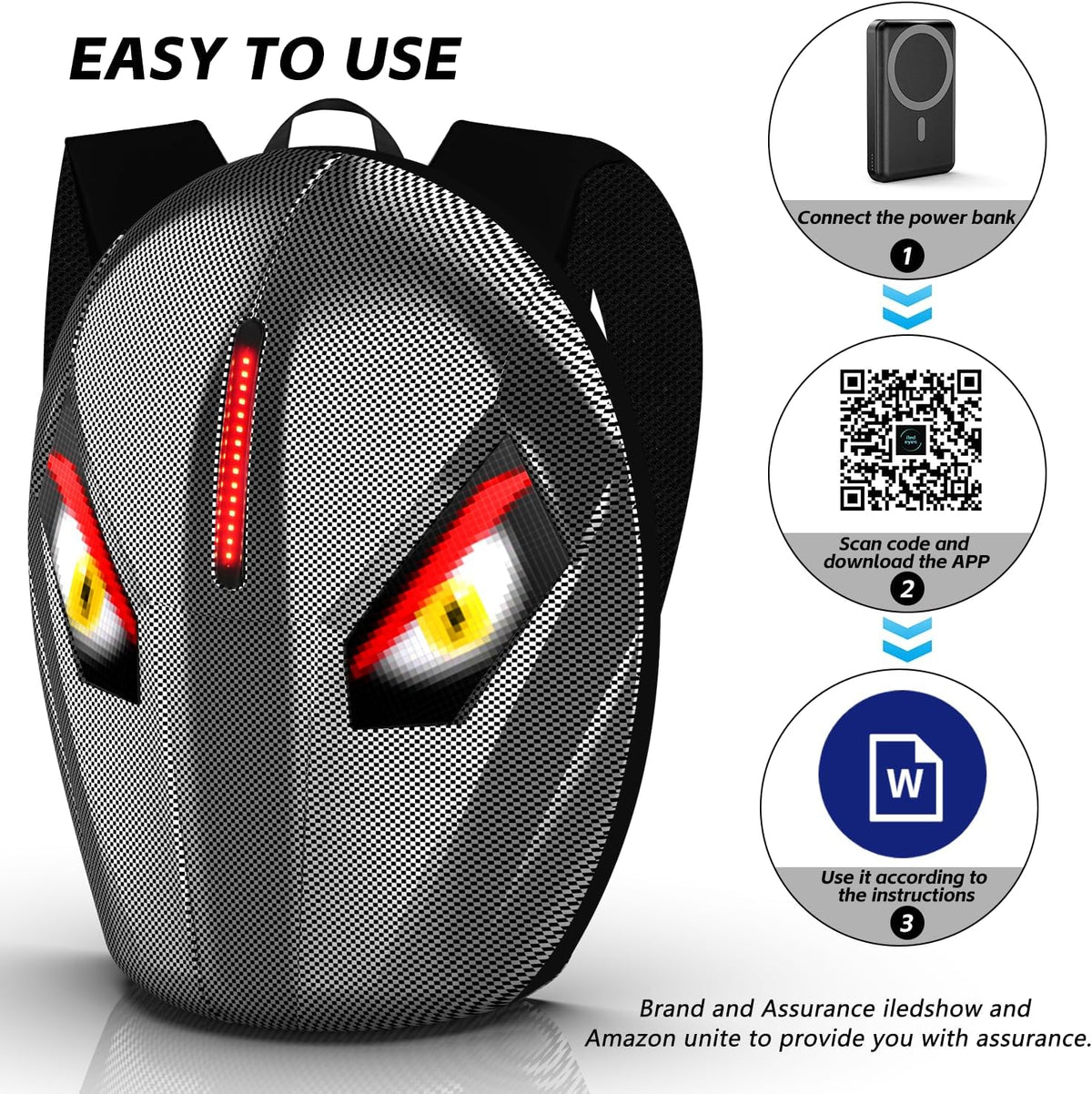 Motorcycle Backpack for Men, LED Backpack with DIY Programmable Full Color Screen, Hard Shell Large Capacity Waterproof Helmet Bag Laptop Backpack