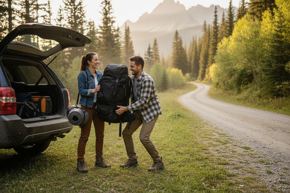 Foto realista bajando mochila del auto