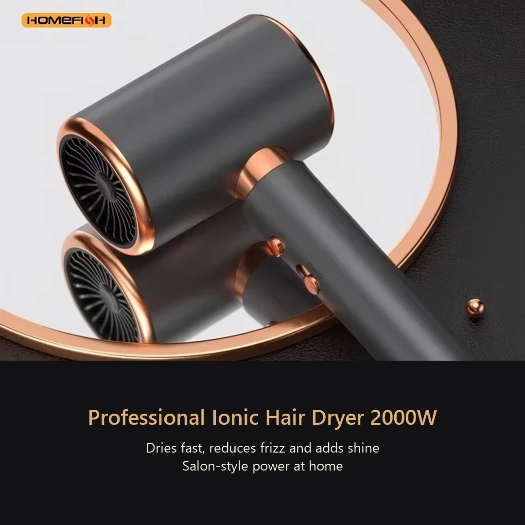 Professional ionic hair dryer 2000W in gray with copper details