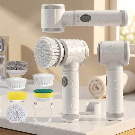 Cordless Electric Spin Scrubber – 5 Brush Heads, Waterproof & Rechargeable for Bathroom, Kitchen & Tile
