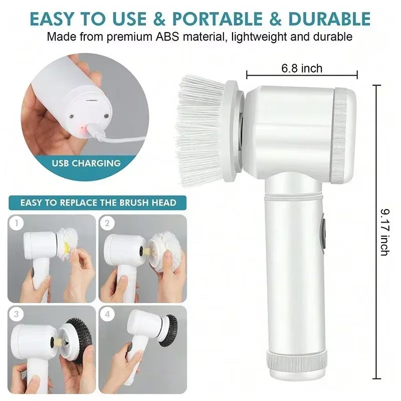 2025 Cordless Electric Spin Scrubber with 5 Brushes,Ipx7 Waterproof Rechargeable Bathroom Cleaner for Tile/Shower/Grout Cleaning