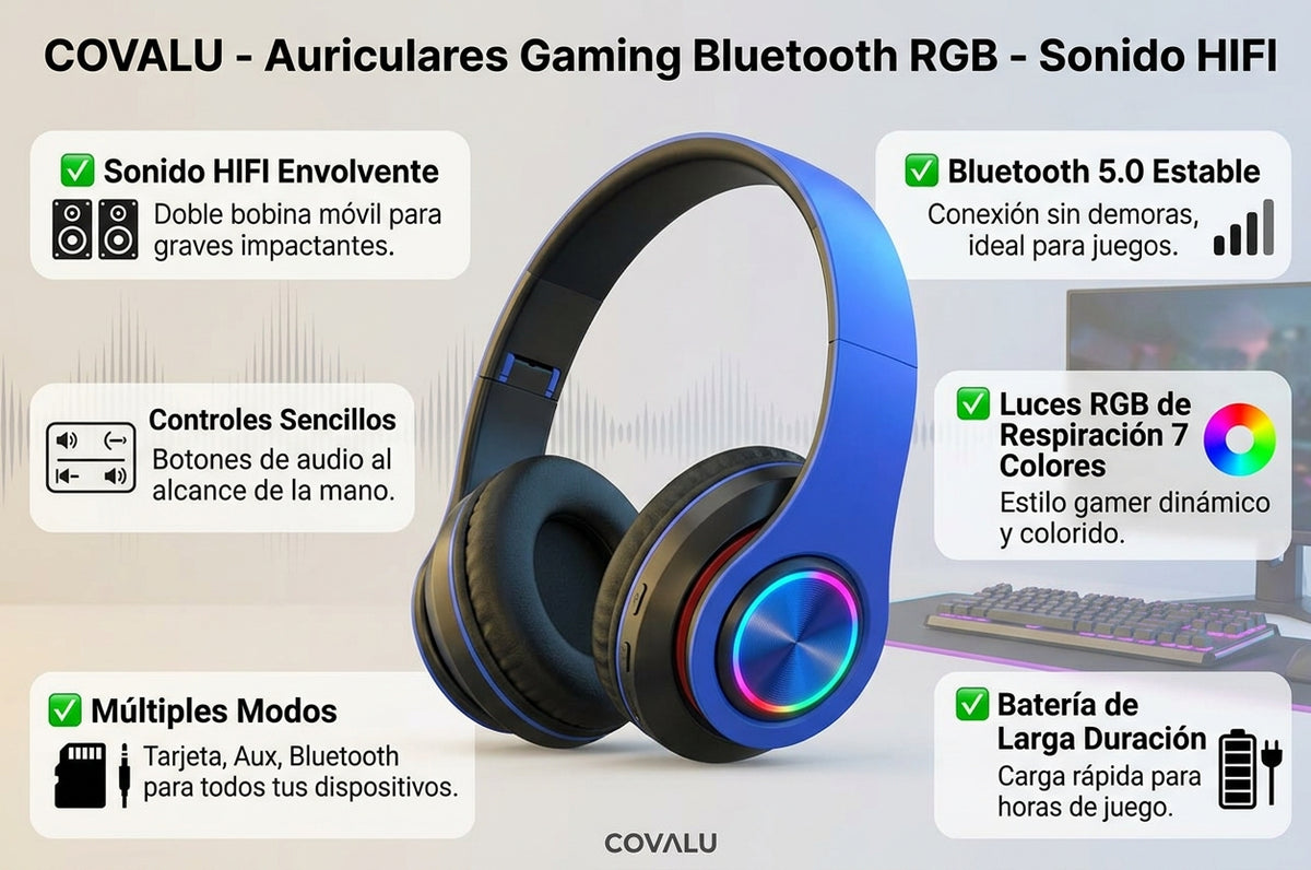 Auriculares Gaming Bluetooth RGB – Sonido HIFI